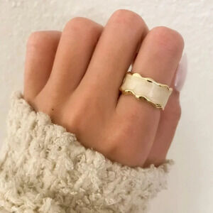 925 Sterling Silver Gold Ring Wavy Modern Ring Geometric Ring Band